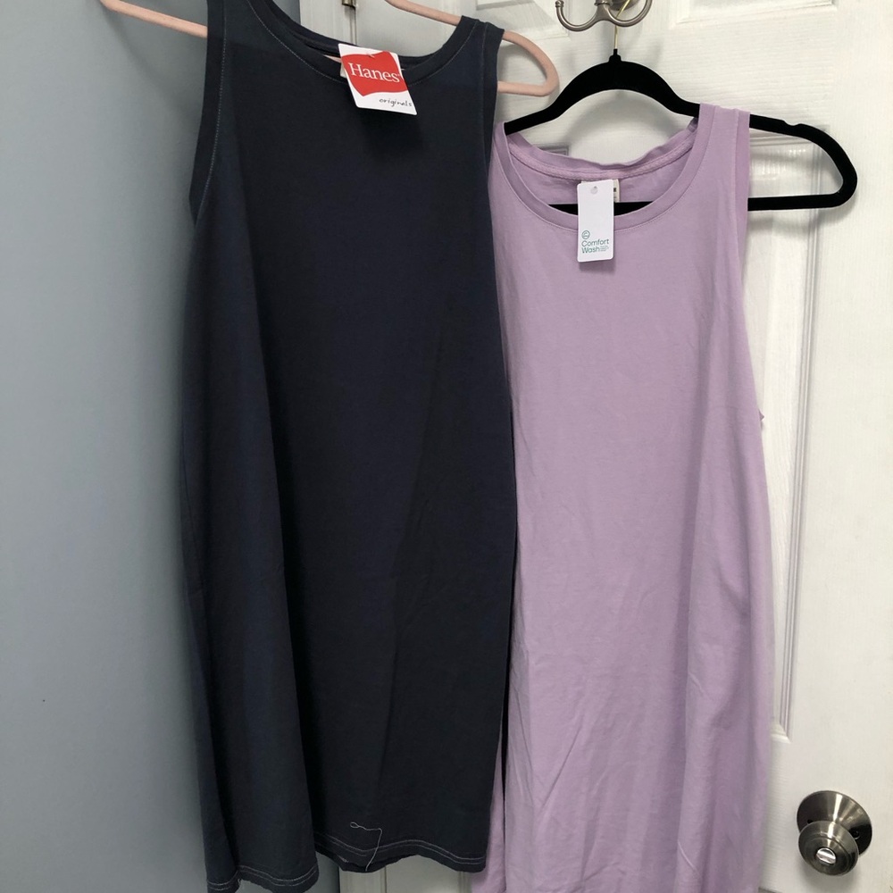 Hanes Comfortwash sleeveless tshirt dress Casual lot of 2 Medium USA Cotton New